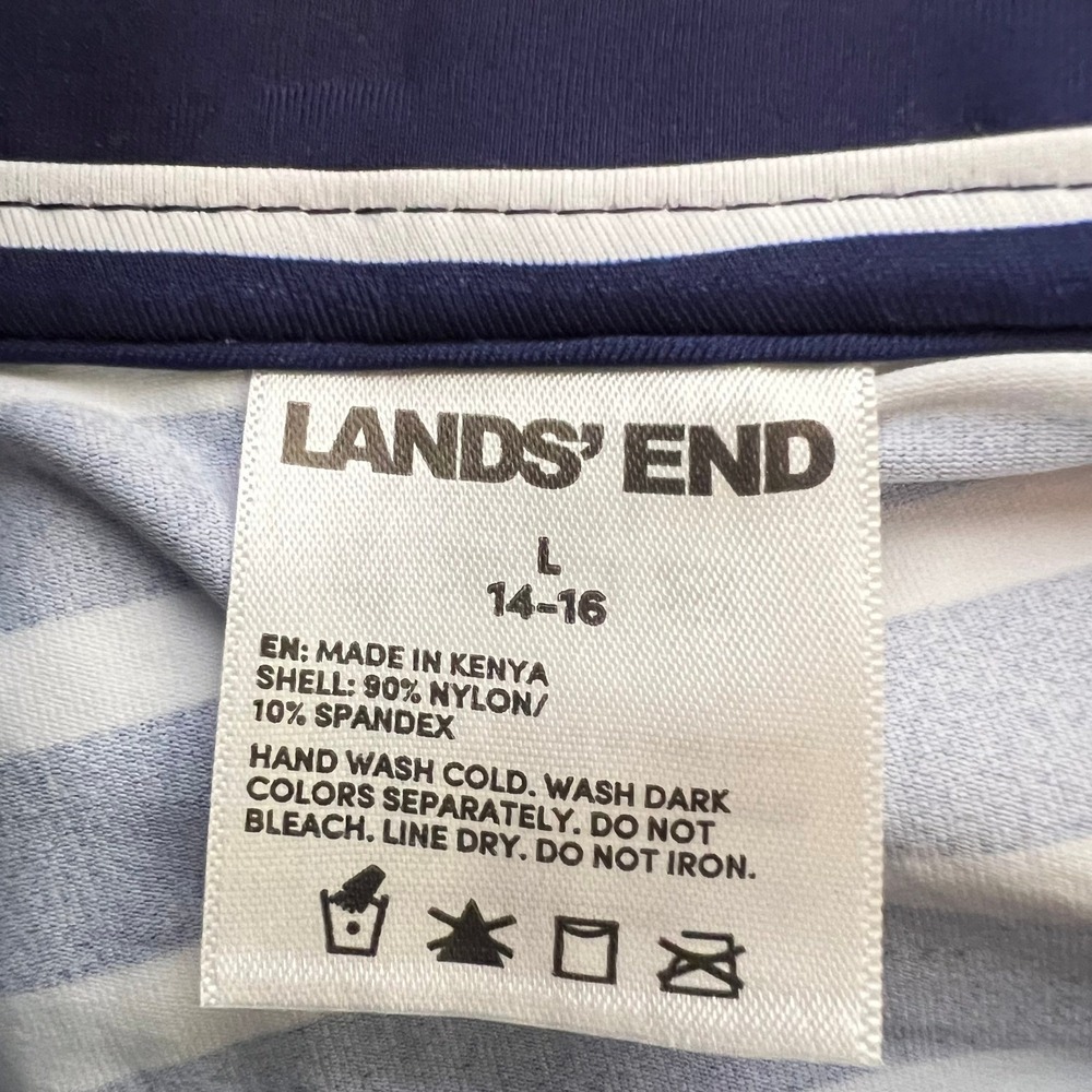 Lands End Womens Quarter Zip UV Tee Navy White Striped UPF 50 Long Sleeve Large - Picture 6 of 9